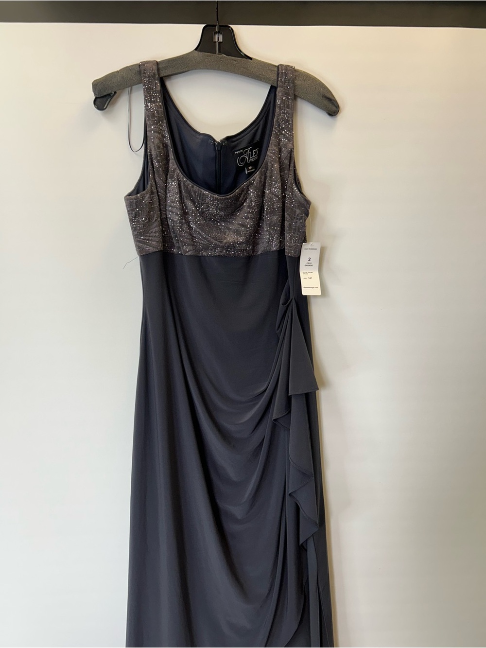 Alex Evenings Charcoal Sparkle Bodice Maxi Dress